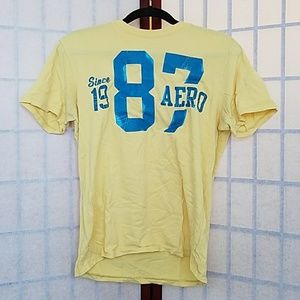 🔴Aeropostale Yellow and blue tee shirt. Size S.